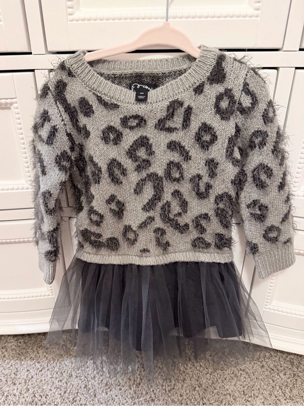 Cat & Jack Leopard Sweater Tulle Dress 12M NWOT